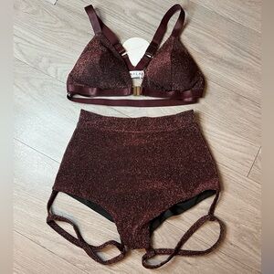 Lunalae Lure You High Waisted Garter Shorts in Coral Shimmer